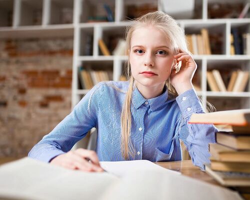 beautiful-blond-hair-blue-books